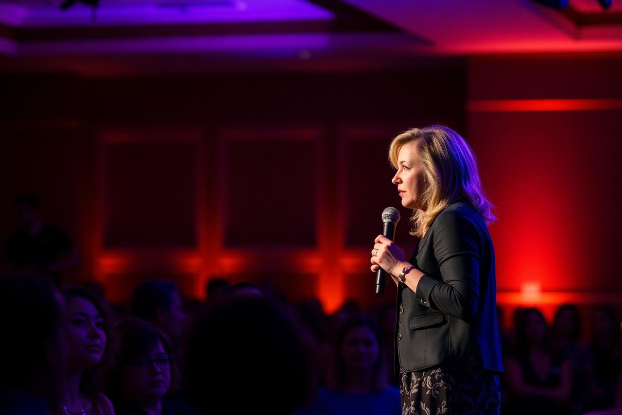 Miracle Child speaking on stage